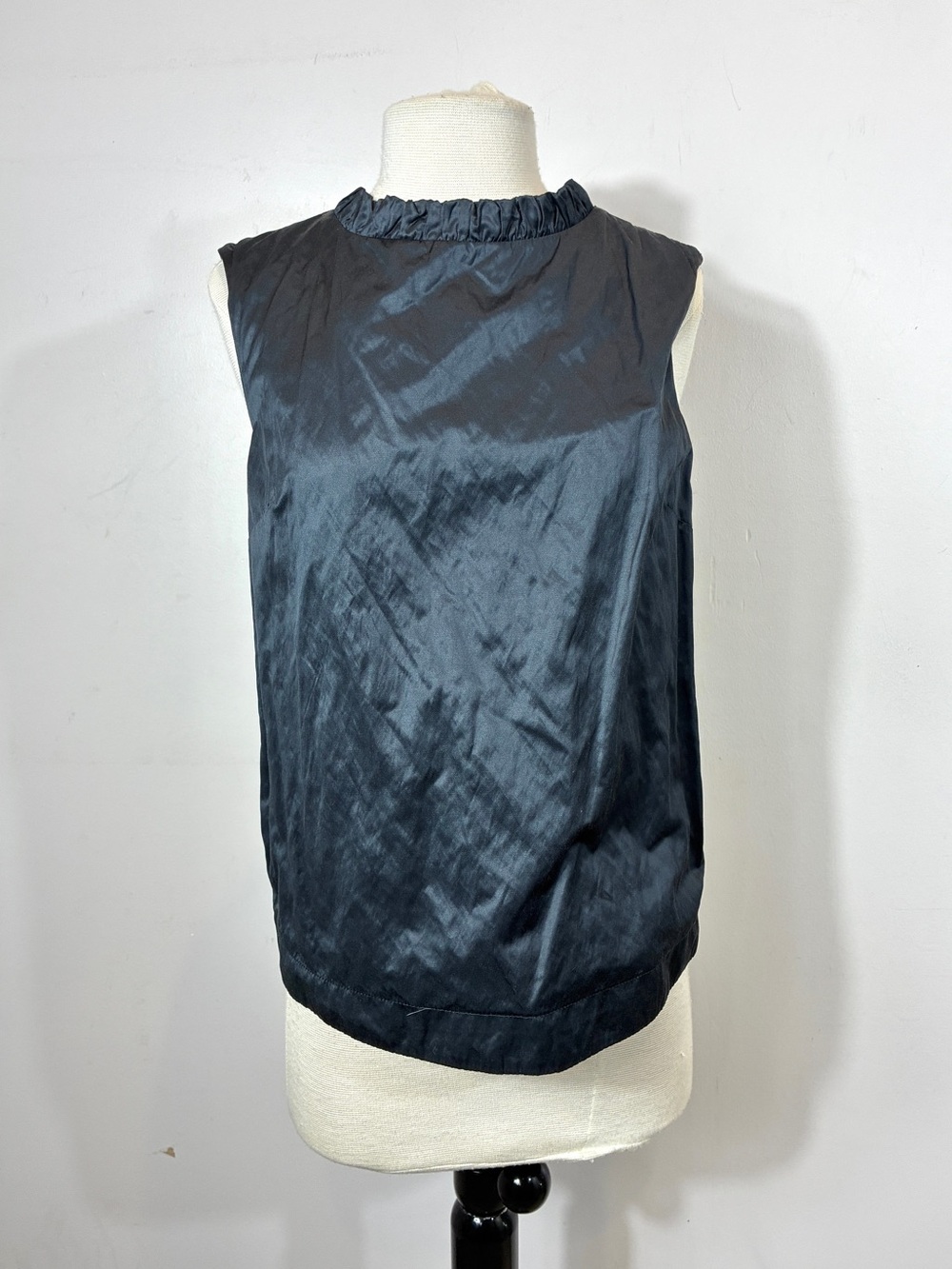 Max Mara Dark Navy Satin Top Size 4 US (IT 40) | Back Tie Neck Tank Blouse